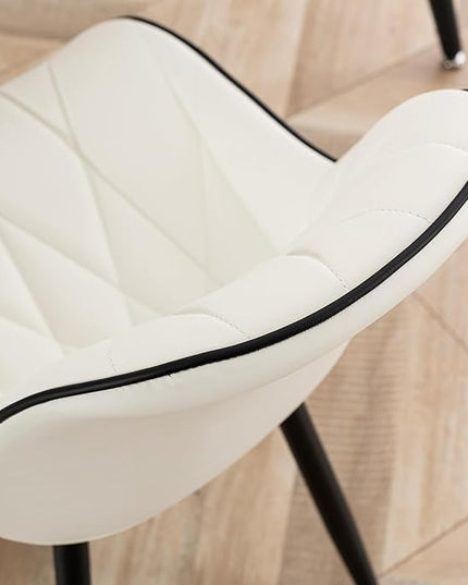 YOUNIKE Dining Chairs Set of 2, White Comfy Padded Kitchen Chairs, Armless Modern Faux Leather Upholstered Dining Room Chairs, Elegant Dinning Chairs Side Chairs, Easy to Clean - LeafyLoom
