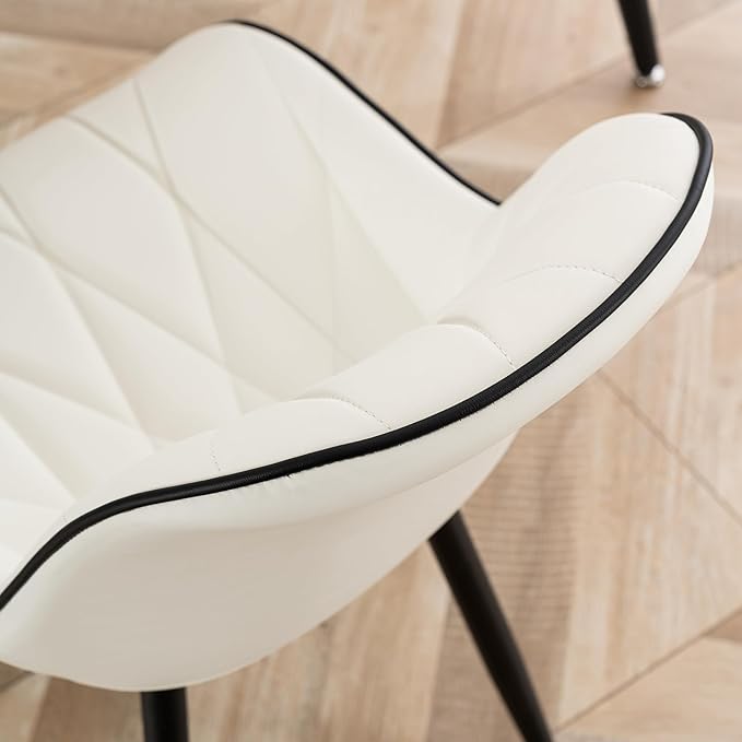 YOUNIKE Dining Chairs Set of 2, White Comfy Padded Kitchen Chairs, Armless Modern Faux Leather Upholstered Dining Room Chairs, Elegant Dinning Chairs Side Chairs, Easy to Clean - LeafyLoom