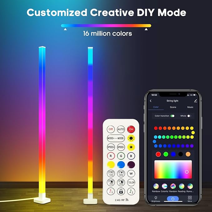 sympa RGB+IC Floor Lamp-63''Smart LED Corner Lamp with Alexa,Color Changing Standing Floor Lamp with 16 Million DIY Colors and Music Sync,Modern Floor Lamp for Living Room,Bedroom and Gaming Room - LeafyLoom