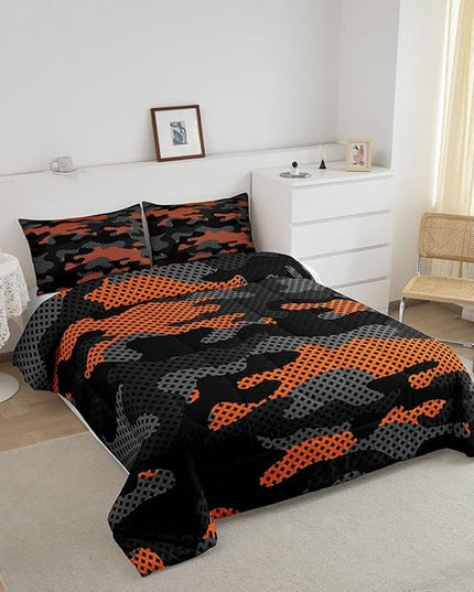 Erosebridal Army Camouflage Comforter Set King Size Teens Adult Camo Bedding Set for Kids Boys Girls Colorful Pattern Decor Down Comforter Orange Black Grey Duvet Set Geometric Pattern Quilt Set - LeafyLoom