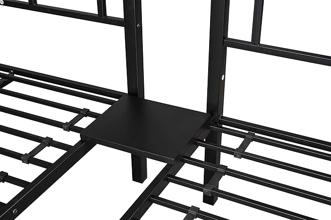 Metal Triple Twin Bunk Bed,Can Be Separated into 3 Twin Beds,Sturdy-Metal,Noise Reduced,Bunk-Bed for Three,Safety Guardrail,CPC Certified,No Box Spring Needed,Black - LeafyLoom