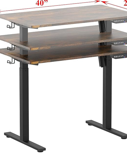 SHW Electric Height Adjustable Desk with Memory Preset, 40 x 24 Inches, Rustic Brown - LeafyLoom