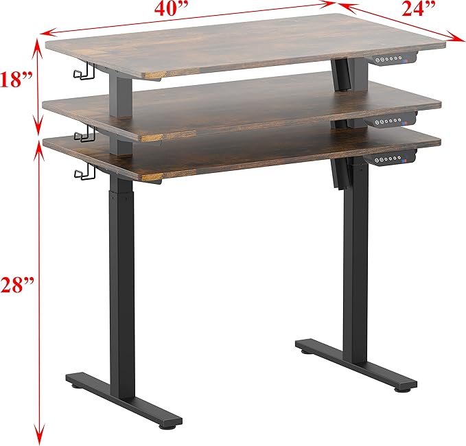 SHW Electric Height Adjustable Desk with Memory Preset, 40 x 24 Inches, Rustic Brown - LeafyLoom