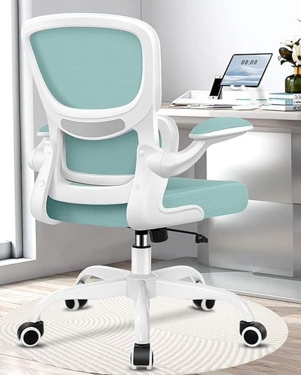 Office Chair, Ergonomic Desk Chair with Lumbar Support and Adjustable Armrests, Comfy Desk Chair Breathable Mesh Mid Back Computer Chair, Reclining Office Chair for Home Office - Mint Green - LeafyLoom