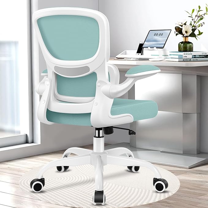 Office Chair, Ergonomic Desk Chair with Lumbar Support and Adjustable Armrests, Comfy Desk Chair Breathable Mesh Mid Back Computer Chair, Reclining Office Chair for Home Office - Mint Green - LeafyLoom