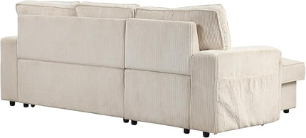 Corduroy Upholstered Convertible Sleeper Sectional Couch Pull Out Sofa Bed ,4 Seater L Shaped Corner Sofa&Couch Sofabed with Reversible Storage Chaise Lounge and Cupholders for Living Room Office - LeafyLoom