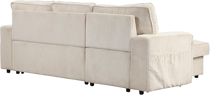 Corduroy Upholstered Convertible Sleeper Sectional Couch Pull Out Sofa Bed ,4 Seater L Shaped Corner Sofa&Couch Sofabed with Reversible Storage Chaise Lounge and Cupholders for Living Room Office - LeafyLoom