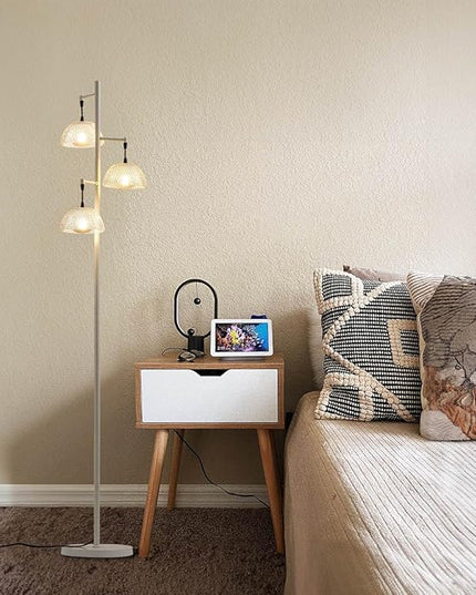 3 Lights White Floor Lamp for Living Room with 3 Metal Lampshade and LED Bulbs, Modern Tree Standing Lamp, Farmhouse Tall Lamp for Living Room, Bedroom, Office - LeafyLoom