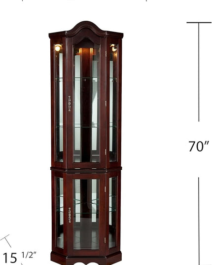 Home Decorators Collection Vitric Lighted Curio, 70" Hx21 Wx16 D, Mahogany - LeafyLoom