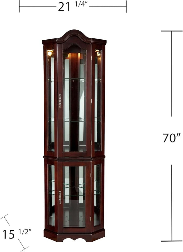 Home Decorators Collection Vitric Lighted Curio, 70" Hx21 Wx16 D, Mahogany - LeafyLoom