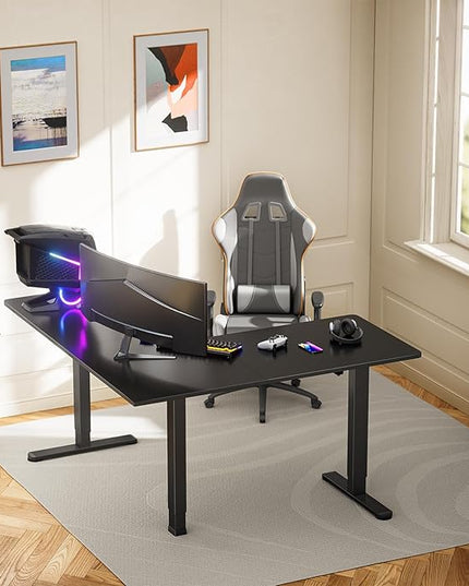 ErGear 63" Dual Motor L Shaped Standing Desk, 28"-46" Electric Height Adjustable, 2 Assembly Options to Fit Room Corner, Suitable for Sitting or Standing Up for Working or Gaming from Home, Black - LeafyLoom