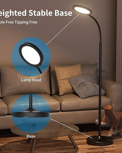 Floor Lamp,Super Bright Dimmable LED Lamps for Living Room, Custom Color Temperature Standing Lamp with Remote Push Button, Adjustable Gooseneck Reading Floor Lamp for Bedroom Office Black - LeafyLoom
