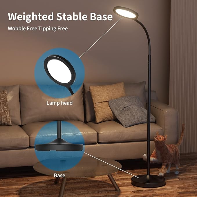 Floor Lamp,Super Bright Dimmable LED Lamps for Living Room, Custom Color Temperature Standing Lamp with Remote Push Button, Adjustable Gooseneck Reading Floor Lamp for Bedroom Office Black - LeafyLoom