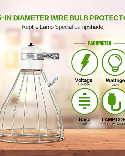 Simple Deluxe Clamp Lamp Light with Steel Cage Wire Grillup to 250W E26 Socket (No Bulb Included), 6' Cord, 2 Pack - LeafyLoom