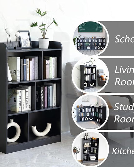 Book Shelf with Back Panel Stability 6 Cube Bookcase Multifunctional Cube Storage Organizer for Bedroom Living Room Office Closet School in Black with 31.49''W - LeafyLoom