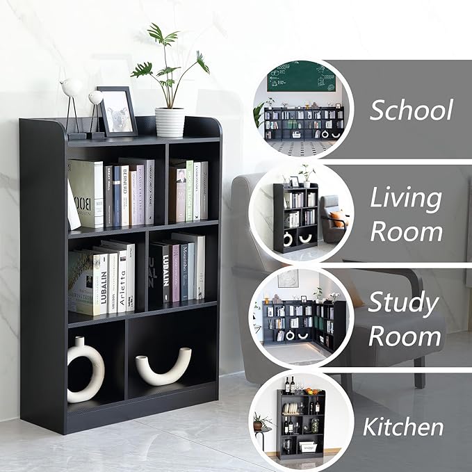 Book Shelf with Back Panel Stability 6 Cube Bookcase Multifunctional Cube Storage Organizer for Bedroom Living Room Office Closet School in Black with 31.49''W - LeafyLoom