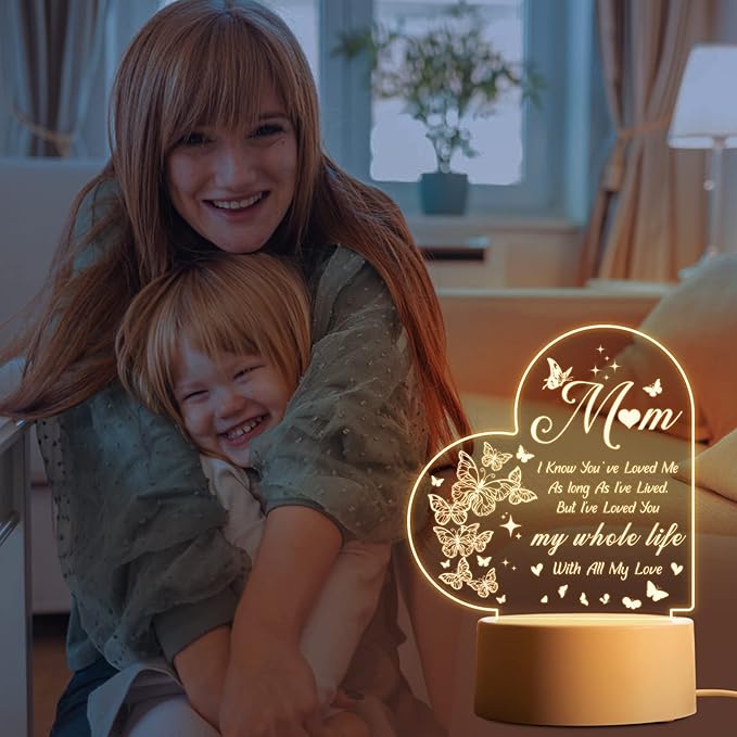 Mothers Day Gifts, Gifts for Mom, Birthday Gifts for Mom from Daughter Son, Best Mom Ever Gifts for Thanksgiving, Christmas, Engraved Night Light Gifts for Mom Who Has Everything, Bonus Mom, Stepmom - LeafyLoom