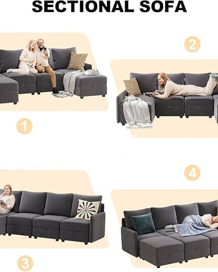 COMHOMA Convertible Sectional Sofa for Living Room, Free Combination L/U Shaped Sofa with Storage Chaise for Living Room, Apartment and Small Space 5 Seaters(4+1) - LeafyLoom