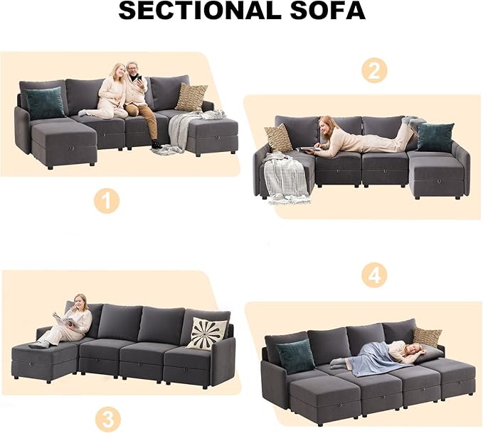 COMHOMA Convertible Sectional Sofa for Living Room, Free Combination L/U Shaped Sofa with Storage Chaise for Living Room, Apartment and Small Space 5 Seaters(4+1) - LeafyLoom