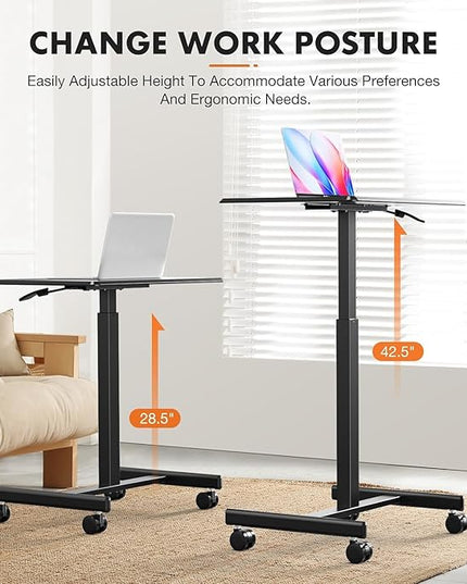 edx Mobile Small Stading Desk - Sit Stand Desk, Portable Rolling Laptop Desk with Lockable Wheels, Computer Workstations, Adjustable Height, Black - LeafyLoom