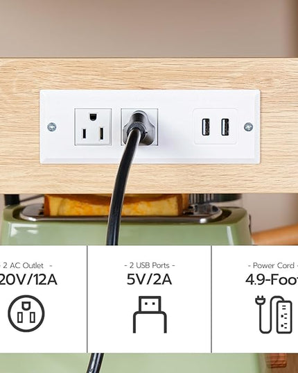 HOOBRO Kitchen Island with Storage, Kitchen Island Table with Power Outlet, 3 Tier Coffee Station and Microwave Stand, for Home, Kitchen and Dining Room, Natural and White WN021ZD01 - LeafyLoom