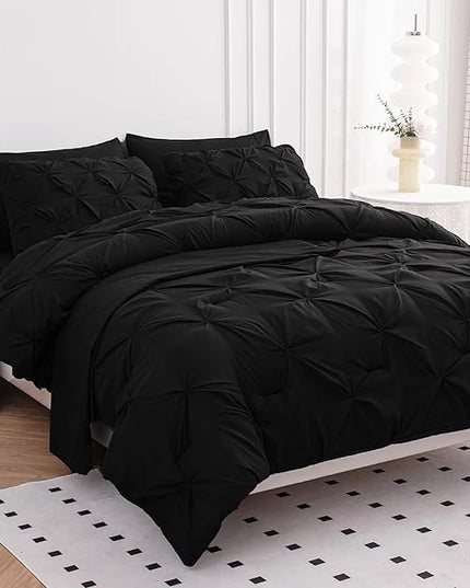 LANE LINEN Bedding Comforter Set for Split King Mattress, Soft 8 Piece Split King Bed in a Bag with 1 King Comforter, 1 King Size Flat Sheet, 2 Twin XL Fitted Sheets, 2 Pillowcases & 2 Shams - Black - LeafyLoom