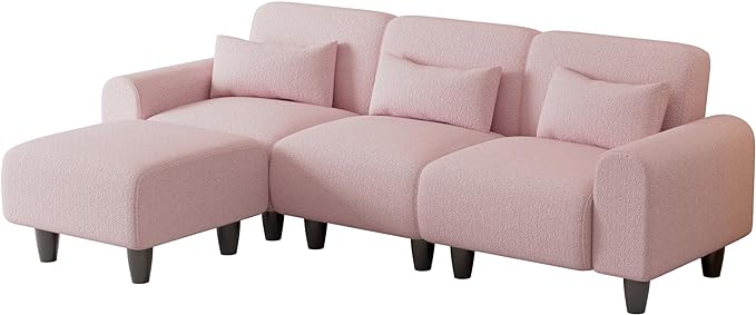 NicBex Sectional Couch Sofa with Lounge Chair Polyester Modern L Shaped Cloud Couch for Living Room Furniture Sets with Waist Pillows, Modular Sofa for Living Room, Bedroom, Apartment, 84.6" L, Pink - LeafyLoom