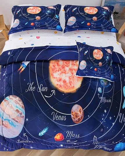 ADASMILE A & S Solar System Comforter Set Twin Outer Space Comforter for Kids 6 Pcs Bed in A Bag Twin Comforter Set for Boys Space Bed Set Galaxy Comforter with Star Moon Sheets for Kids Home Decor - LeafyLoom