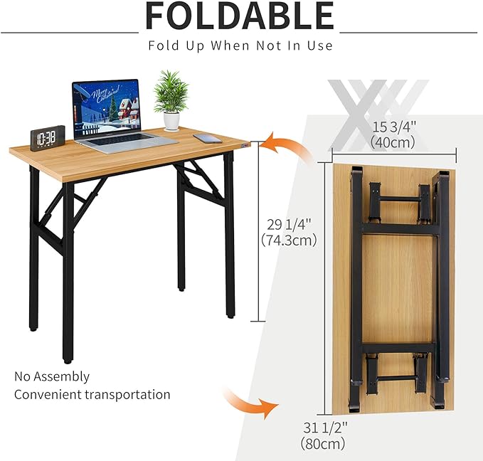 Need Folding Desk Small Desk 31 1/2" No Assembly Foldable Computer Desk for Small Space/Home Office/Dormitory,Teak&Black Frame - LeafyLoom