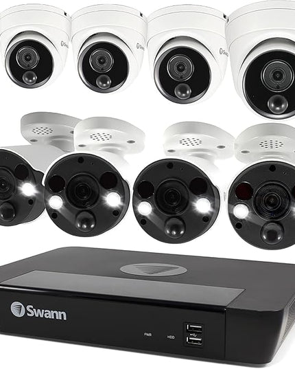 Swann Home Security Camera System with 2TB HDD, 8 Channel 8 Cam, POE Cat5e NVR 4K HD Video, Indoor or Outdoor Wired Surveillance CCTV, Color Night Vision, Heat Motion Detection, Dome Cams, 886808FB SwannUSA