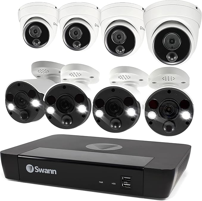Swann Home Security Camera System with 2TB HDD, 8 Channel 8 Cam, POE Cat5e NVR 4K HD Video, Indoor or Outdoor Wired Surveillance CCTV, Color Night Vision, Heat Motion Detection, Dome Cams, 886808FB SwannUSA
