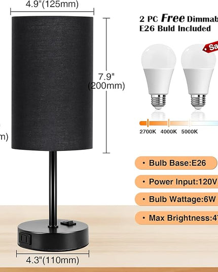 ZJOJO Desk Lamps Set of 2 Table Lamp, Bedside Lamps with 3-Color Modes, AC Outlet, Linen Round Lampshade Nightstand Lamp for Livingroom Nightstand Office Reading Working - LeafyLoom