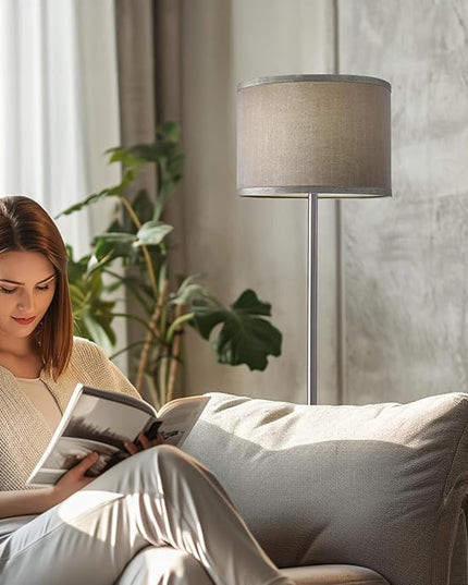 Oneach 61" Farmhouse Industrial Floor Lamp for Living Room Standing Floor Lamp Rustic Floor Lamps for Living Room Bedroom Tall Lamps with Foot Switch for Bedroom with Grey Linen Lamp Shade - LeafyLoom