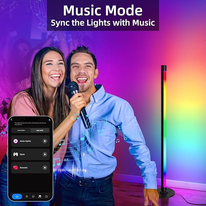 Corner Floor Lamp Smart RGB Color Changing Corner Lamp, Modern LED Bedside Lamps with Wi-Fi App Control, 64+ Scene, DIY Modes, Music Sync, Standing Lamp Suitable for Bedroom, Living Room - LeafyLoom