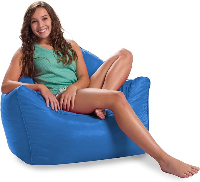 Posh Creations Structured Comfy Bean Bag Chair for Gaming, Reading, and Watching TV, Malibu Lounge, Soft Nylon-Royal Blue - LeafyLoom
