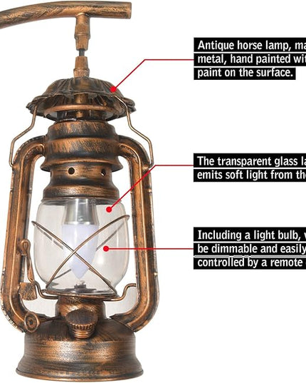 Hsyile Floor Lamp for Living Room Bedroom with Table and Shelves Retro Horse Lantern Floor Lamp with Remote Dimmable Farmhouse Standing Lamp (Red Copper) - LeafyLoom