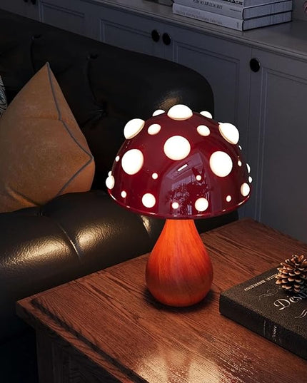 Table Lamp Push-Button Control 3 Colors Dimmable Mushroom Light LED Bedside Lamp Bedroom Decoration for Gifts(Wood), AK3L121 - LeafyLoom
