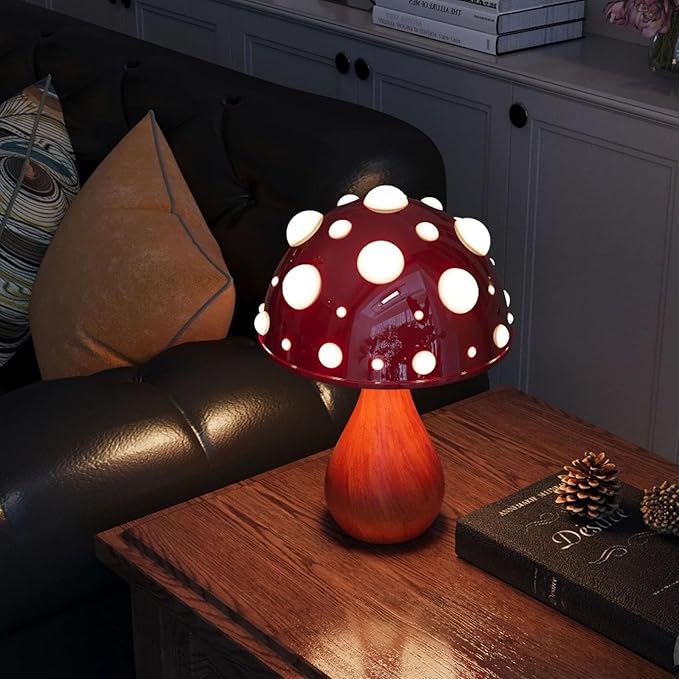 Table Lamp Push-Button Control 3 Colors Dimmable Mushroom Light LED Bedside Lamp Bedroom Decoration for Gifts(Wood), AK3L121 - LeafyLoom