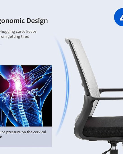 Office Chair Ergonomic Desk Task Chair Mesh Computer Chair Mid-Back Mesh Home Office Swivel Chair Modern Executive Chair with Wheels Armrests Lumbar Support (Grey) - LeafyLoom