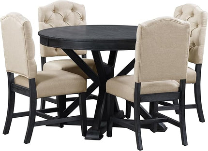 RITSU 5-Piece Retro Style Dinette Sets with Round Extendable Kitchen Dining Table, 4 Upholstered Chairs, for Diningroom Living Room, Easy to Assemble, Espresso 5 - LeafyLoom
