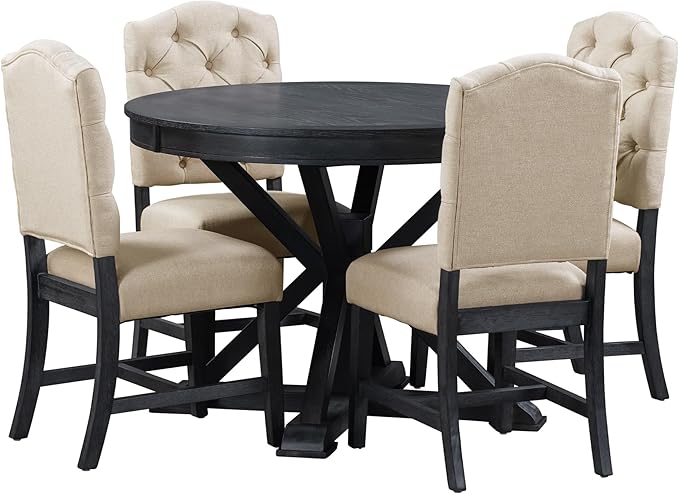 RITSU 5-Piece Retro Style Dinette Sets with Round Extendable Kitchen Dining Table, 4 Upholstered Chairs, for Diningroom Living Room, Easy to Assemble, Espresso 5 - LeafyLoom