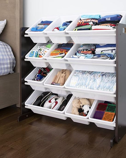 Humble Crew Modern Toy Organizer with 12 Bins, Espresso/White - LeafyLoom