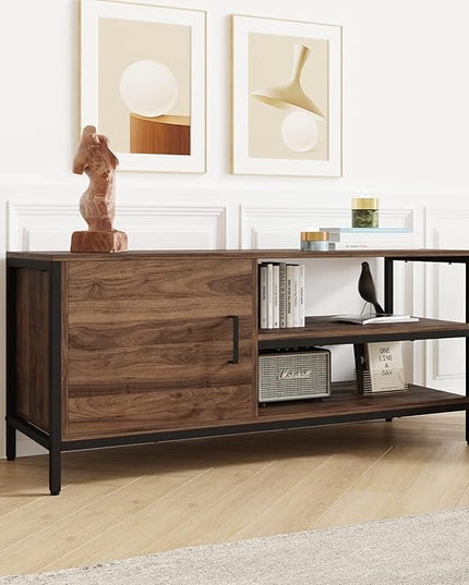 Novilla Retro Farmhouse TV Stand for TVs up to 50 Inches, Living Room Entertainment Center for Flat/Curved Screen, 43 Inches, Walnut - LeafyLoom