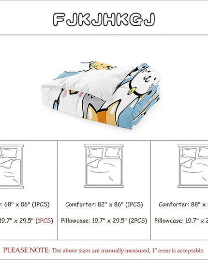 Kids Cat Comforter Set - Cat Comforter - Queen Size Comforter Set for Kids Kawaii Cat Bedding Set Cartoon Cats Print Bedding Sets for Girls Kids Cute Cat Quilt Sets with 2 Pillowcases - LeafyLoom