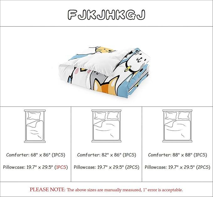 Cat Comforter Set - Cute Cat Comforter - Full Size Comforter Set for Kids Kawaii Cat Bedding Set Cartoon Cat Print Bedding Sets for Girls Room Kids Cat Quilt Sets with 2 Pillowcases - LeafyLoom