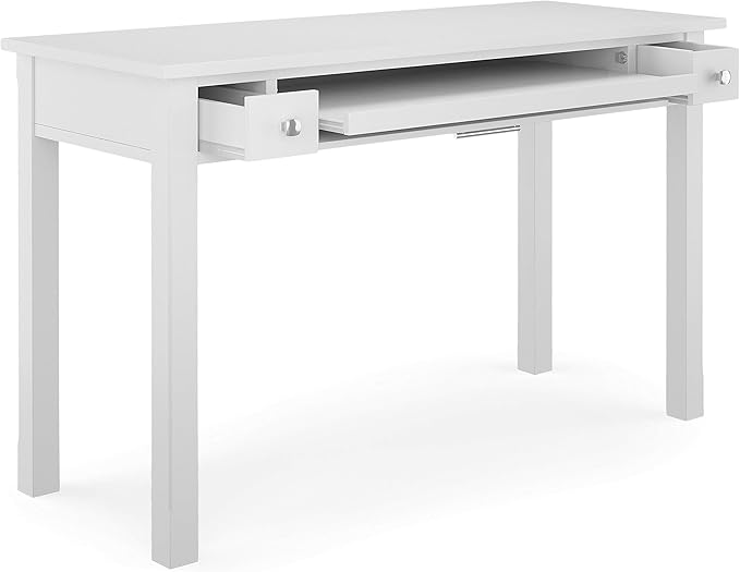 SIMPLIHOME Avalon SOLID WOOD Contemporary 47 Inch Wide Writing Desk in White, For the Office Desk, Writing Table, Workstation and Study Table - LeafyLoom