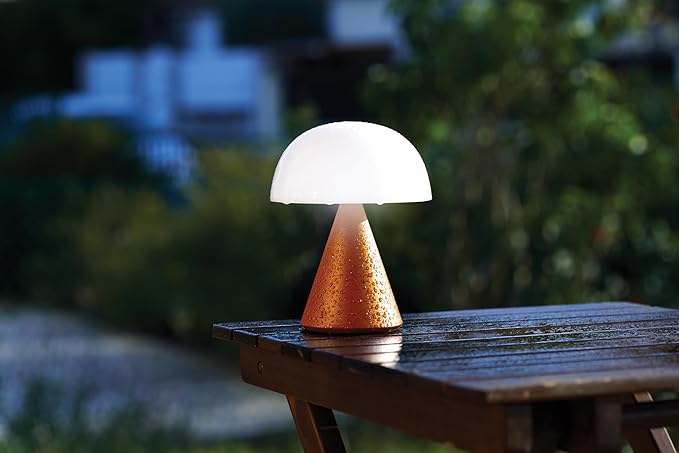 Lexon Mina L Mushroom Lamp - 9 LED Color Table Lamp for Bedrooms, Living Room & Office - Cordless, Rechargeable with 24h Light & Dimmer, Aluminum, Large - Orange - LeafyLoom