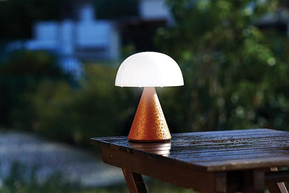 Lexon Mina L Mushroom Lamp - 9 LED Color Table Lamp for Bedrooms, Living Room & Office - Cordless, Rechargeable with 24h Light & Dimmer, Aluminum, Large - Orange - LeafyLoom