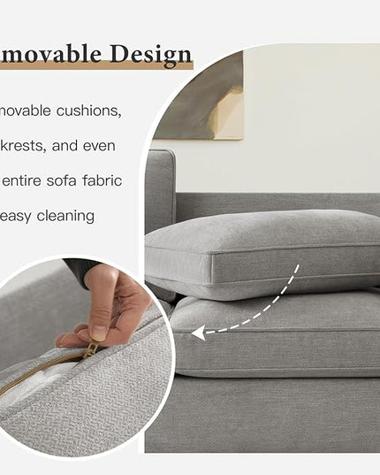 EASELAND 71" Loveseat, Small Chenille Loveseat for Small Spaces, 2-Seater Modern Deep Seat Couch with Removable Back and Cushions, Lounge Sofa for Bedroom with Wood Legs and Fluffy Armrest (Grey) - LeafyLoom