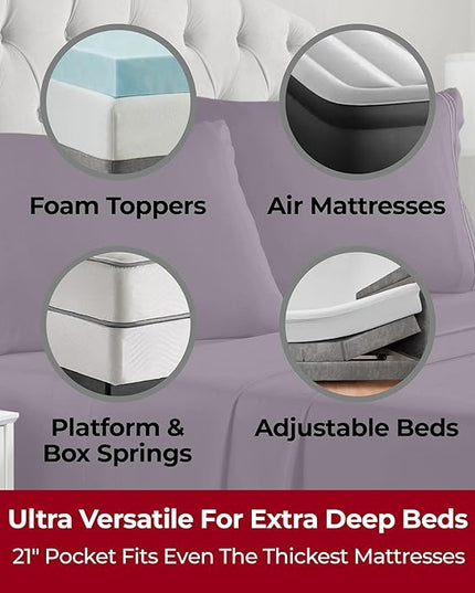 Mellanni Extra Deep Twin Sheets - 3 PC Iconic Collection Bedding Sheets & Pillowcases - Hotel Luxury, Ultra Soft, Cooling Bed Sheets - Extra Deep Pocket up to 21 inch (Twin, Purple) - LeafyLoom
